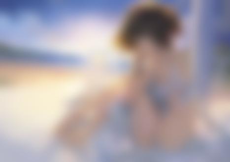 Обои для рабочего стола Ichinose Shiki / Шики Ичиносэ в купальнике сидит на веранде дома у моря из аниме Idolmaster: Сinderella Girls / Идолмастер: Девушки-золушки