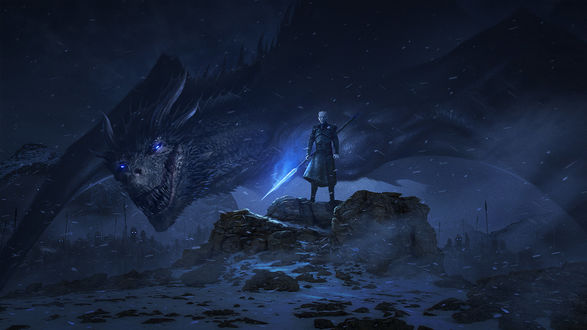 Обои на рабочий стол The Night King / Ночной Король и дракон Viserion из сериала Игра престолов / Game of Thrones