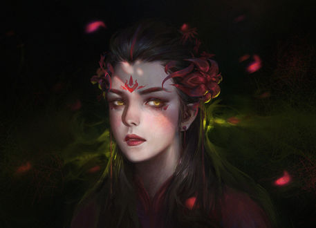 Обои на рабочий стол Девушка с желтыми глазами, by Huangbin Wang