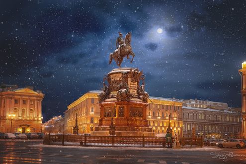 Обои на рабочий стол Лунная ночь в Санкт-Петербурге, фотограф Сергей Рехов