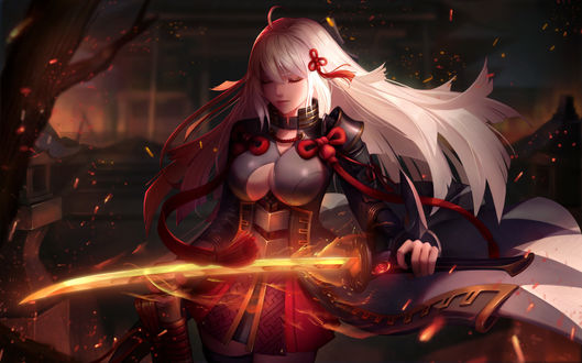 Обои на рабочий стол Okita Souji / Окита Содзи из игры Fate / Grand Order, by Intuos Pro