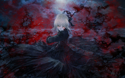 Обои на рабочий стол Сейбер Альтер / Saber Alter / Dark Saber из визуальной новеллы Fate / stay night, автор Heiyuen