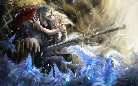 Обои на рабочий стол Lunafreya&Noctis / Лунафрейя и Ноктис из игры Final Fantasy XV / Последняя фантазия XV, by Katrina Chiu
