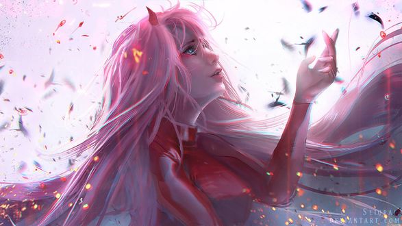 Обои на рабочий стол Zero Two / Зеро Ту из аниме Darling in the FranXX / Милый во Франкcе, by Seiorai