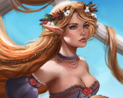 Обои на рабочий стол Девушка Rapunzel - эльфийка в венке, by Whails
