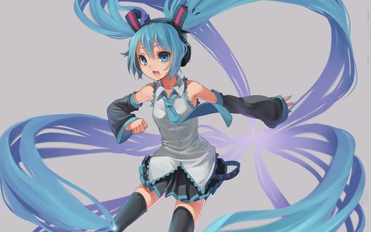 Обои на рабочий стол Vocaloid Hatsune Miku / вокалоид Хатсуне Мику на сером фоне