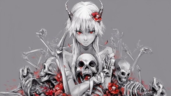 Обои на рабочий стол Gasai Yuno / Юно Гасай в образе демона из аниме Mirai Nikki / Future Diary / Дневник Будущего