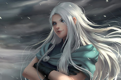 Обои на рабочий стол Портрет голубоглазой девушки с белыми волосами, by ChubyMi
