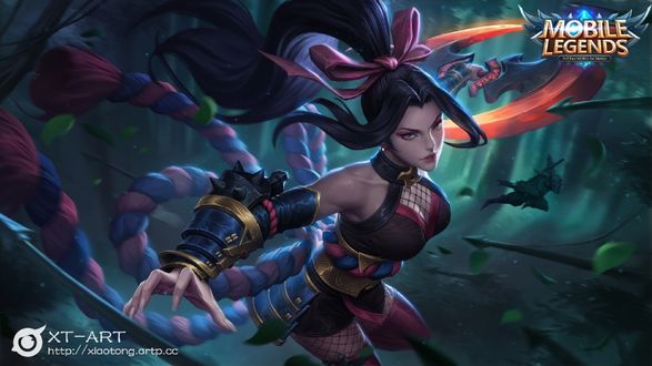Обои на рабочий стол Девушка-воин в бою, арт к игре Mobile Legends, by exia xiaotong