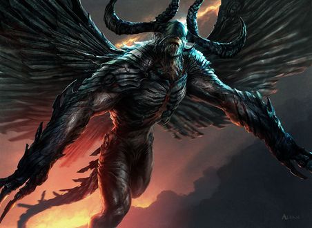 Обои на рабочий стол Phyrexian Demon / Фирексианский Демон из игры Magic: The Gathering, by Aleksi Briclot