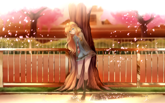 Обои на рабочий стол Kaori Miyazono / Каори Миязоно из аниме Shigatsu wa Kimi no Uso / Твоя апрельская ложь, by shouu-kun