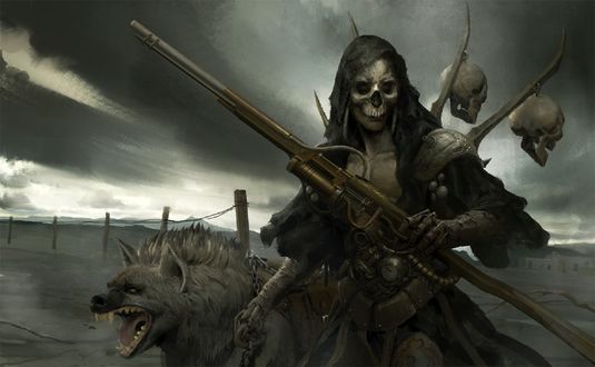 Обои на рабочий стол Headhunter / Охотник за головами в маске черепа с гиеной, by Sangsoo Jeong