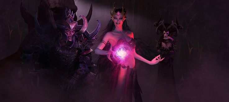 Обои на рабочий стол Malekith / Малекит- владыка темных эльфов, его мать- Morathi / Моратхи и королева, арт к игре Total War: Warhammer, by Guillem H. Pongiluppi