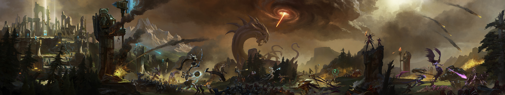 Обои для рабочего стола Великое сражение, арт к игре League of Legends / Лига Легенд, by Bayard Wu