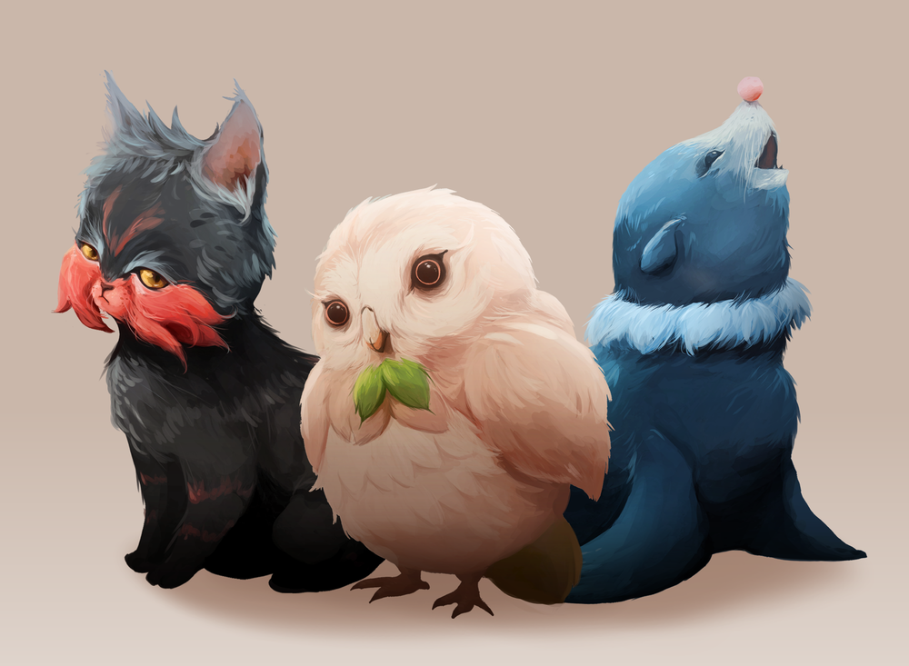 Обои для рабочего стола Litten / Литтен, Rowlet / Роулет и Popplio / Попплио из аниме Pokemon / Покемон, by MrRedButcher