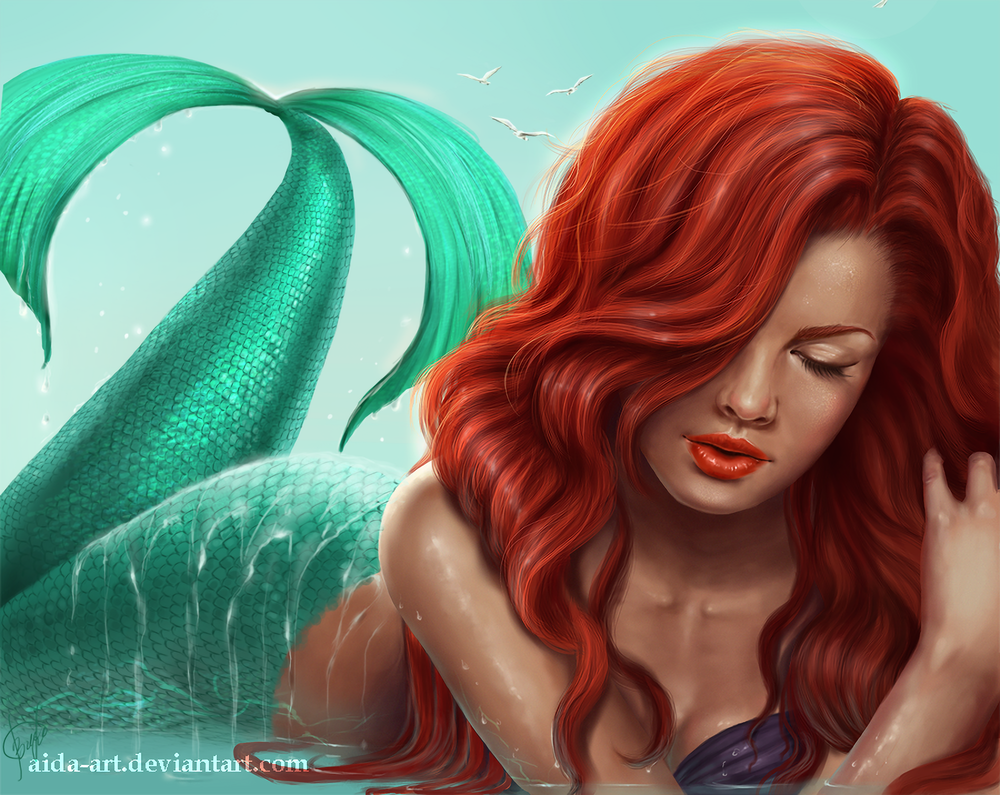 Обои на рабочий стол Ariel / Ариэль, арт к мультфильму The Little Mermaid /  Русалочка, by Inna-Vjuzhanina, обои для рабочего стола, скачать обои, обои  бесплатно