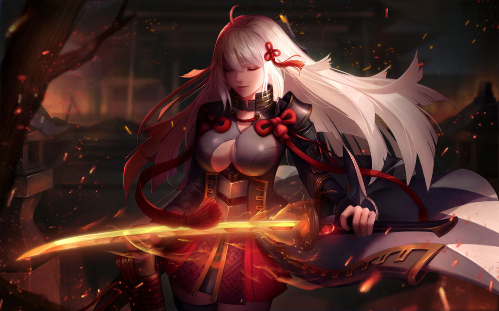 Обои для рабочего стола Okita Souji / Окита Содзи из игры Fate / Grand Order, by Intuos Pro