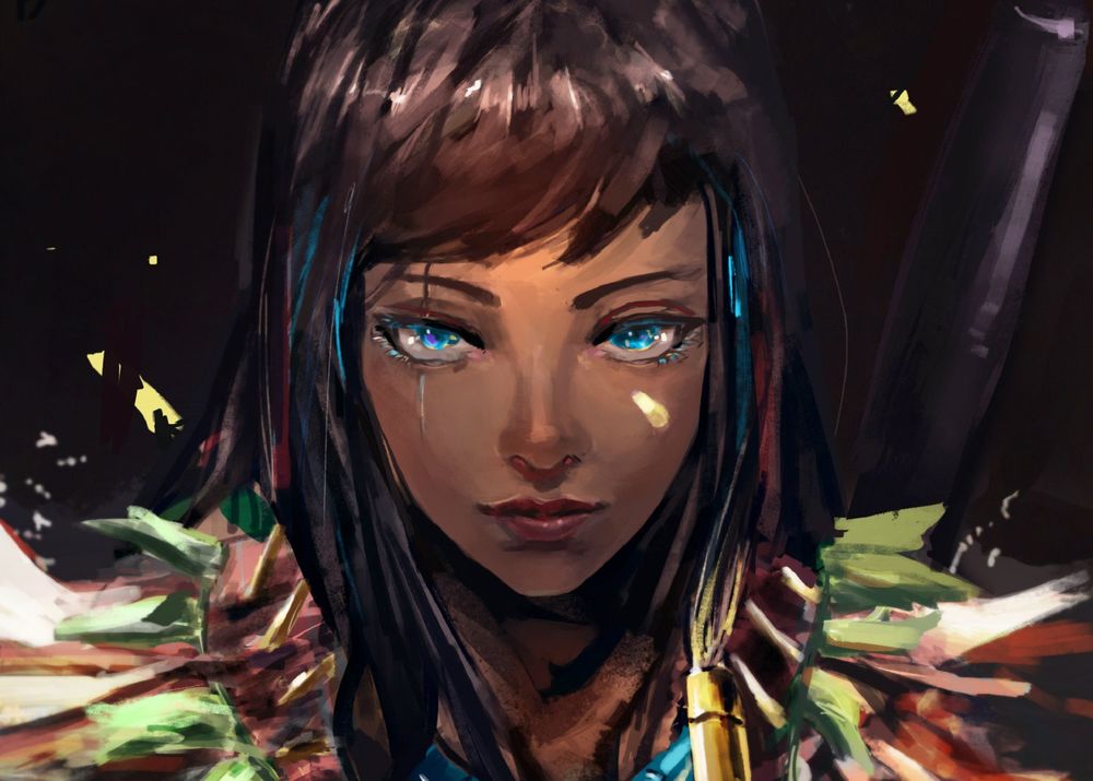 Обои для рабочего стола Девушка с голубыми глазами, by Hugie LI