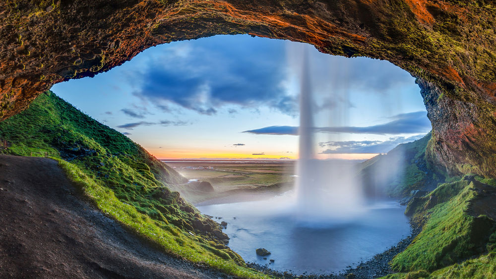 Обои для рабочего стола Водопад Селйяландсфосс, Исландия / Seljalandsfoss, Iceland