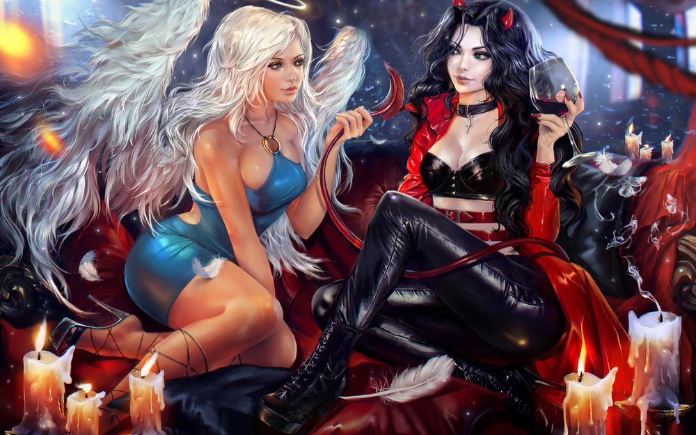 Обои для рабочего стола Angel and succubus / Ангел и суккуб, by Александра Цветкова