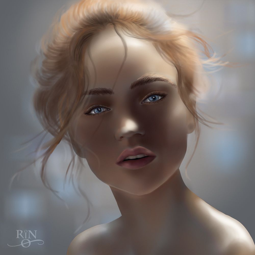 Обои для рабочего стола Портрет девушки на светлом фоне, by Rin Rio