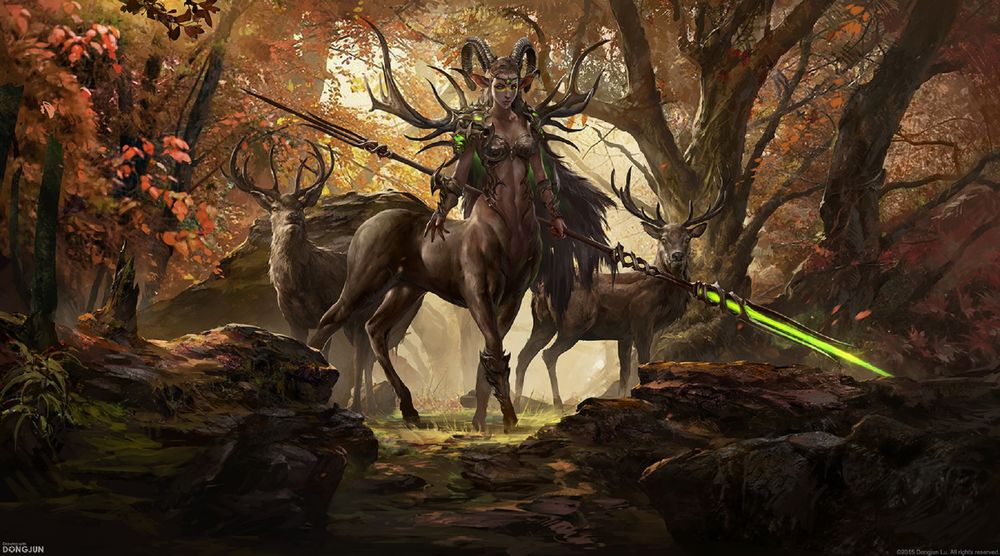 Обои для рабочего стола Deer Queen / Королева Оленей в лесу, by Russell Dongjun Lu