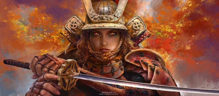 Обои на рабочий стол Samurai Girl / Девушка-Самурай, by Russell Dongjun Lu