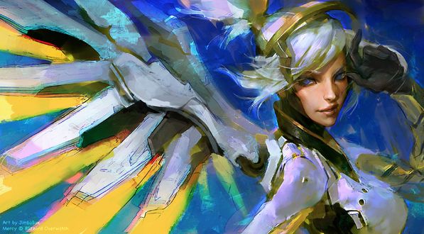 Обои на рабочий стол Mercy / Ангел / Ангела Циглер из игры Overwatch / Дозор, by James Ghio