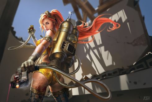 Обои на рабочий стол Девушка с фантастическим оружием, by shuhang ye