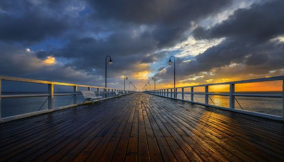 Обои на рабочий стол Pier / Пирс в Baltic Sea / Балтийском море на закате, фотограф Jan Sieminski