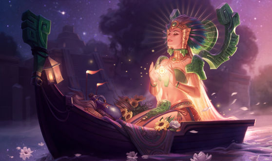 Обои на рабочий стол Sun Goddess Karma / Богиня Солнца Карма, арт к игре League of Legends / Лига Легенд, by Jessica Oyhenart