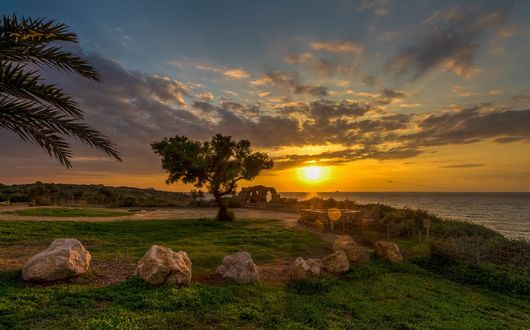 Обои на рабочий стол Ashkelon National Park / Национальный парк Ашкелон у Mediterranean sea / Средиземного моря на закате, Israel / Израиль, фотограф Sergio Gold