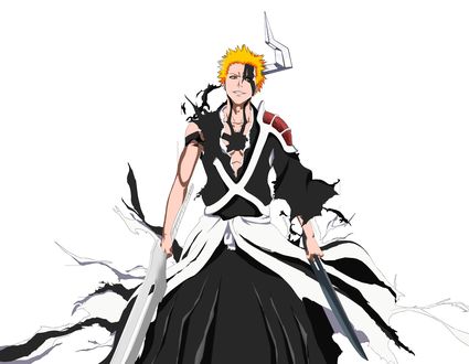 Обои на рабочий стол Kurosaki Ichigo / Куросаки Ичиго трансформируется в пустого из аниме Блич / Bleach, by Tito Kubo