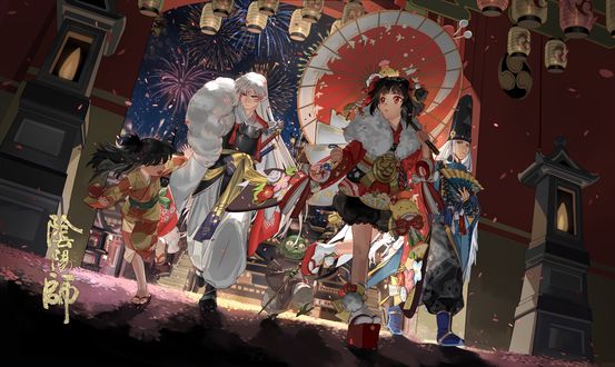Обои на рабочий стол Sesshomaru / Сесшомару и Rin на летнем фестивале из аниме InuYasha / Инуяша, by Onmyouji