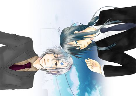 Обои на рабочий стол Allen Walker / Аллен Уолкер и Kanda Yu / Канда Юу на фоне неба из аниме Ди Грей - Мен / D. Gray-man