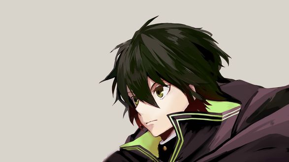 Обои на рабочий стол Yuuichirou Hyakuya / Юичиро Хакуя на сером фоне из аниме Owari no Seraph / Последний Серафим, art by Yamato Yamamoto