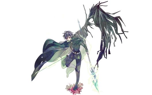 Обои на рабочий стол Yuuichirou Hyakuya / Юичиро Хакуя с одним черным крылом на белом фоне из аниме Owari no Seraph / Последний Серафим