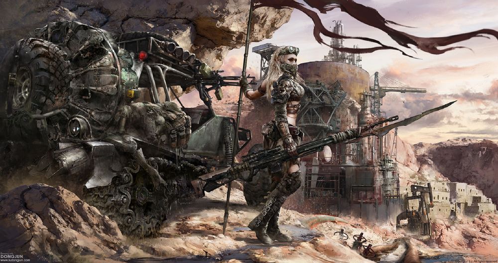 Обои для рабочего стола Девушка-воин Guard of The Land / Защитник Земли, by Russell Dongjun Lu