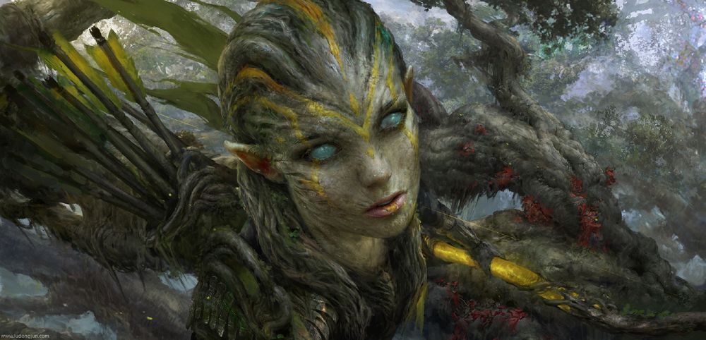 Обои для рабочего стола Эльфийка Jungle Hunter / Охотник джунглей, by Russell Dongjun Lu