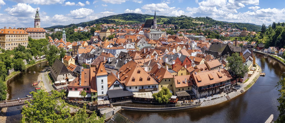 Обои для рабочего стола Панорама города Сesky-Кrumlov, Czech Republic / Чески-Крумлов, Чехия, by Felix Mittermeier