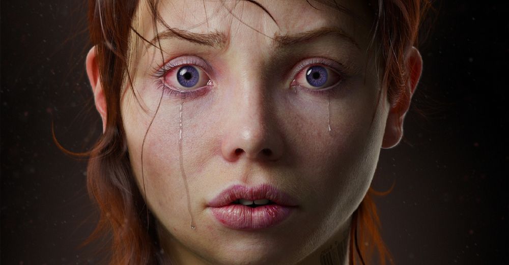 Обои для рабочего стола Портрет девушки, по щекам которой струятся слезы, by Boris Moskalenko