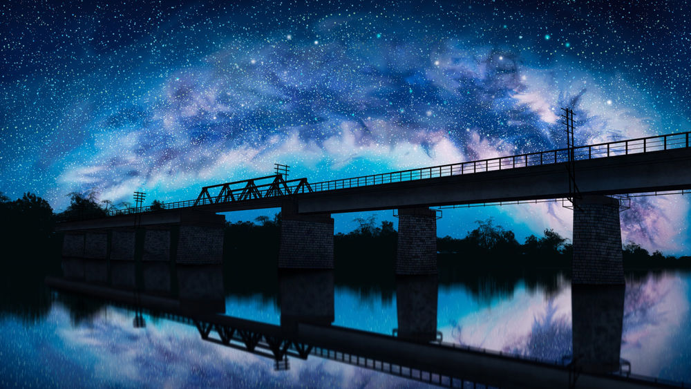 Обои для рабочего стола Млечный путь над мостом, by liwei191