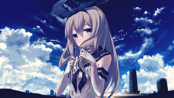 Обои на рабочий стол Shimakaze / Шимаказэ с роботами на круге из аниме Kantai Collection: KanColle / Флотская коллекция, by Xroulen