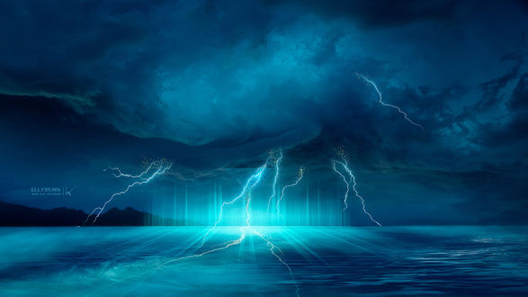 Обои на рабочий стол Молнии над водой, by Gene Raz von Edler