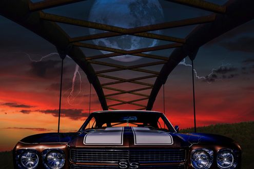 Обои на рабочий стол Авто проезжает под мостом, by Lars_Nissen_Photoart