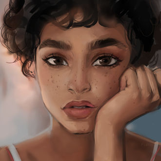 Обои на рабочий стол Портрет девушки, держащей руку у лица, by Matilda Fiship