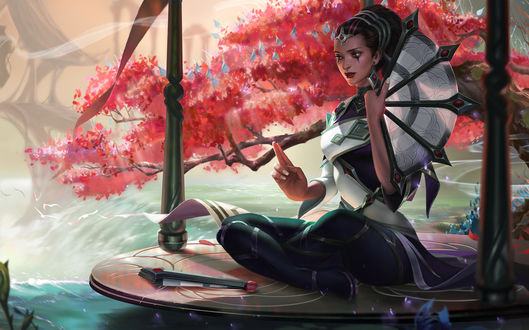 Обои на рабочий стол Sun Goddess Karma / Богиня Солнца Карма, арт к игре League of Legends / Лига Легенд, by xi zhang