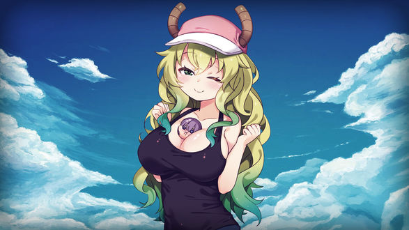 Обои на рабочий стол Quetzalcoatl / Кетцалькоатль и Shouta Magado / Шота Магадо из аниме Kobayashi-san Chi no Maid Dragon / Дракон-горничная Кобаяши, by Xroulen