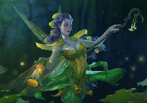 Обои на рабочий стол Девушка-фея в цветке, by Fariba Khamseh