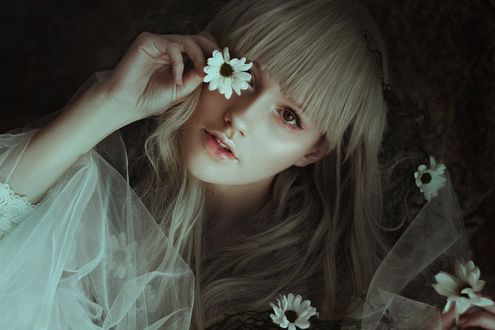 Обои на рабочий стол Модель Joana Kretzer Brandenburg держит ромашку в руке, by Leda Lacintra